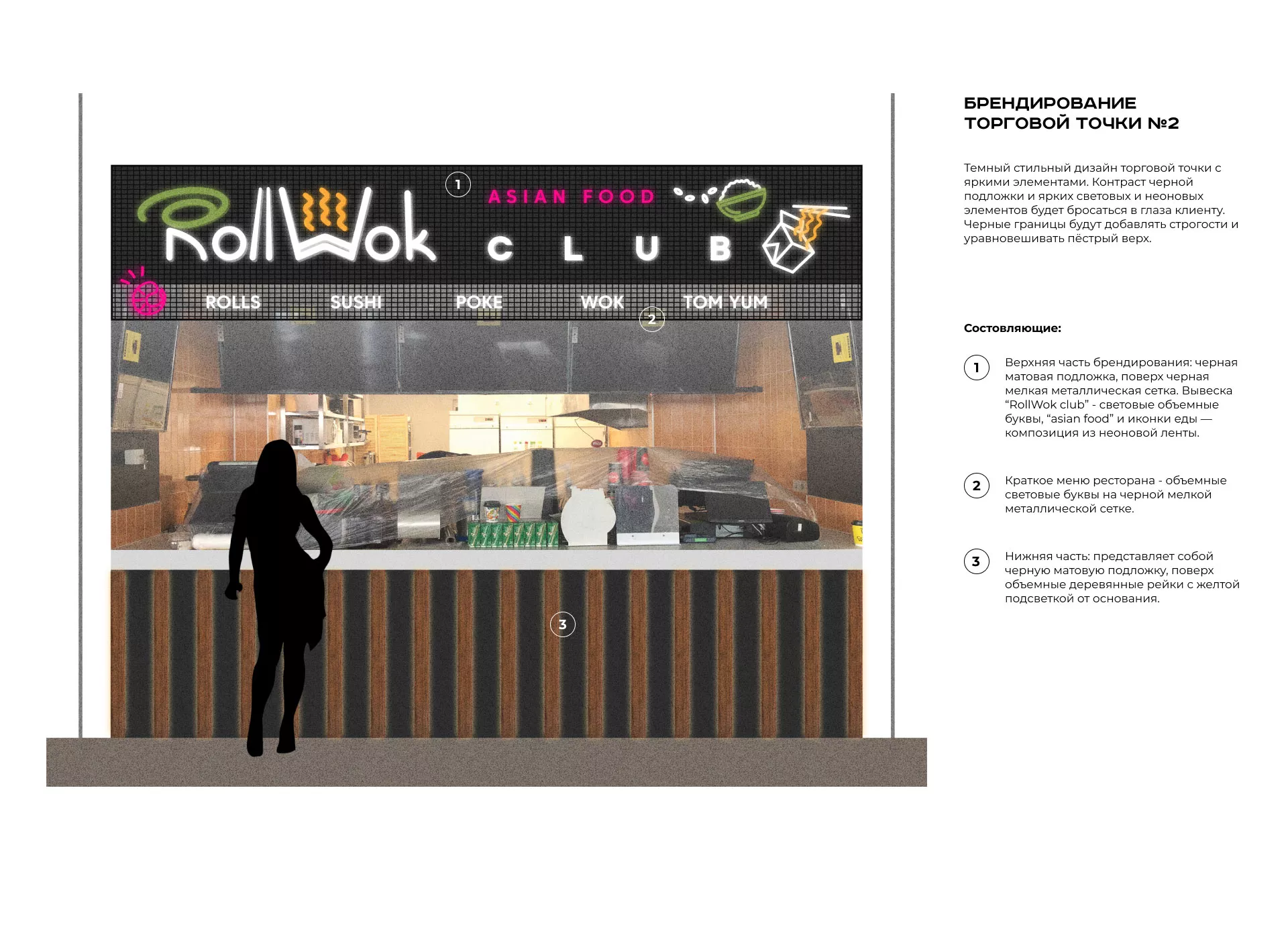 Брендирование торговых точек суши-бара «Roll Wok Club» в Мантурово