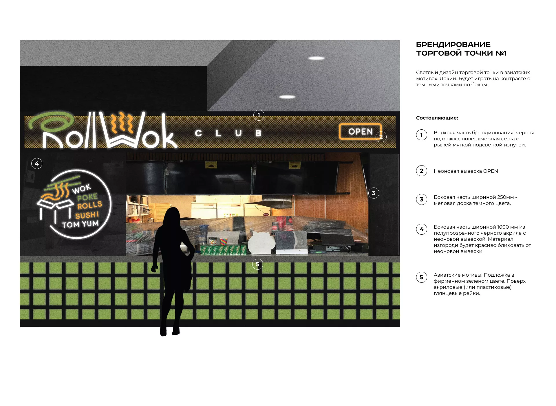 Брендирование торговых точек суши-бара «Roll Wok Club» в Мантурово